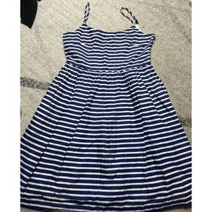 J. Crew Linen Blend Navy & White Striped Fit-Flare Dress Size 8